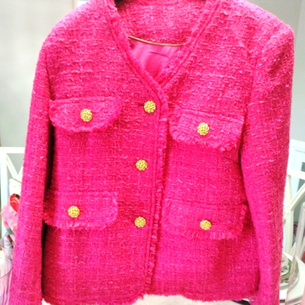 Vibrant Pink Blazer with Textured Wool-Blend